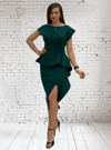 HELİN Peplum Detaylı Yırtmaçlı Midi Boy Tasarım Elbise