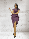 HELİN Peplum Detaylı Yırtmaçlı Midi Boy Tasarım Elbise