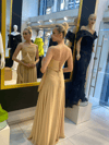 HELİN Vizon Tek Omuz Drape Detaylı Şifon Uzun Gece Elbisesi