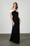 Özel Davet Siyah Beyaz Off Shoulder Maxi Elbise