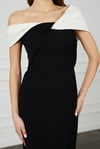 Özel Davet Siyah Beyaz Off Shoulder Maxi Elbise