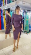 Peplum Detaylı Tek Omuz Yırtmaçlı Midi Elbise (Balon Kol)