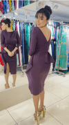 Peplum Detaylı Tek Omuz Yırtmaçlı Midi Elbise (Balon Kol)