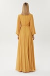 Pileli Şifon Uzun Kol Maxi Boy Abiye Elbise 