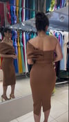 Tek Omuz Büzgülü  Midi Elbise Kemerli