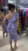 Tek Omuz Volanlı Peplum Midi Elbise