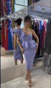 Tek Omuz Volanlı Peplum Midi Elbise