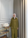 ALMARWAH Saten Üçlü Pantolon Takım Yeşil