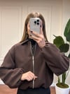FERMUARLI ZARA MODEL CROP CEKET - KAHVERENGİ