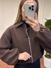 FERMUARLI ZARA MODEL CROP CEKET - KAHVERENGİ