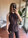 HALTER YAKA TENSEL TAKIM - KAHVERENGİ