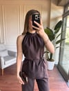 HALTER YAKA TENSEL TAKIM - KAHVERENGİ