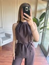 HALTER YAKA TENSEL TAKIM - KAHVERENGİ