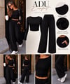 ADU Balıkçı Yaka Belden Büzgülü Crop Bluz ve Pantolon Şardonlu Kaşkorse Takım