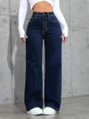 ADU Denim Yüksek Bel Geniş Paça Koyu Mavi Kot Pantolon