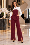 ADU Elegance Gömlek Yakalı Kuşaklı Asimetrik Bluz ve Geniş Paça Pantolon İkili Takım