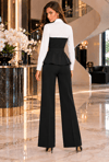 ADU Elegance Gömlek Yakalı Kuşaklı Asimetrik Bluz ve Geniş Paça Pantolon İkili Takım