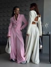 ADU Sırt Dekolteli Crop Blazer ve Bol Paça Pantolon İkili Takım