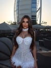 CASSANDRA TAŞ & TÜY DETAYLI MİNİ ELBİSE