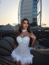 CASSANDRA TAŞ & TÜY DETAYLI MİNİ ELBİSE