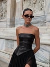 CATWALK DERİ ŞİFON STRAPLEZ ELBİSE