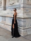 CATWALK DERİ ŞİFON STRAPLEZ ELBİSE