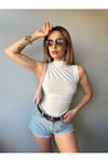 Kadın ekru büzgülü bluz