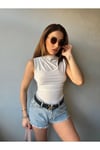 Kadın ekru büzgülü bluz