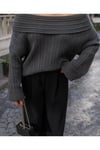 Kadın kahverengi oversize bisiklet yaka kazak