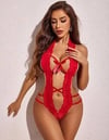 Kadın Kırmızı Dantelli Derin Dekolteli Babydoll