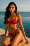 Kadın Kırmızı Siyah Bağcıklı Bikini Takımı