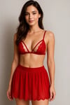 Kadın Kırmızı Transparan Dantel Detaylı Bralet Takım