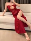 Kadın Kırmızı Transparan Yırtmaçlı Fantezi Gecelik