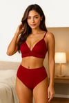 Kadın Kırmızı Yüksek Bel Şortlu Bralet Takım