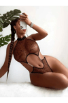 Kadın Leopar Desen Zincirli Kahverengi  Babydoll