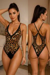 Kadın Leopar Desenli Dantel Babydoll