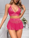 Kadın Pembe Dantel ve Tül Detaylı Bralet Takımı