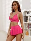 Kadın Pembe Dantel ve Tül Detaylı Bralet Takımı