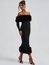KELLY KÜRK DETAY MİDİ ELBİSE