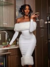 KELLY KÜRK DETAY MİDİ ELBİSE