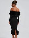 KELLY KÜRK DETAY MİDİ ELBİSE