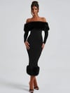 KELLY KÜRK DETAY MİDİ ELBİSE