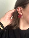 Bordo Çelik Kare Kenarları Gold  Vintage Küpe