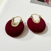 Bordo Renk Süet Oval Küpe