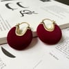 Bordo Renk Süet Oval Küpe