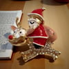 Gold Geyik ve Noel Baba Yılbaşı Broş 