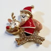 Gold Geyik ve Noel Baba Yılbaşı Broş 
