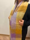 Kare Desenli Renkli Sarı-Mor Buklet Kalın Puf Şal, Atkı Uzunluk 205X Genişlik 40 Cm