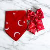 Kırmızı Renk Ay Yıldız Desenli Bandana ve Fiyonk Toka Seti 23 Nisan Kombini
