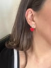 Kırmızı Renk Zirkon Taşlı Kalp Küpe